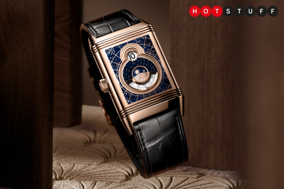 Jaeger-LeCoultre Reverso in front of wood wall